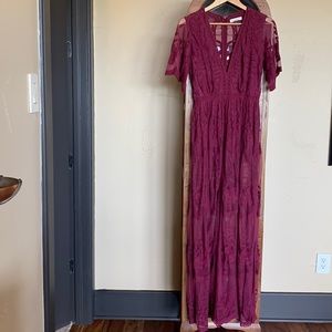 Maxi lace romper with 2 side slits